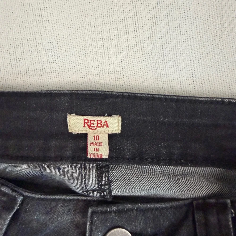 Reba Womens Black Snake Print Skinny Jeans Size 10 Python Denim Pants 1417